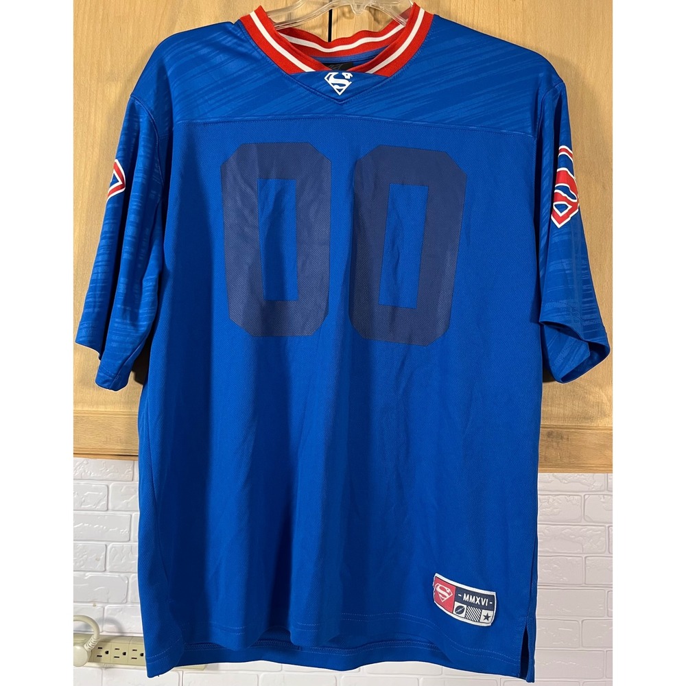 Superman Football Jersey Mens Medium Blue 00 MMXVI DC Comics Graphic Shirt